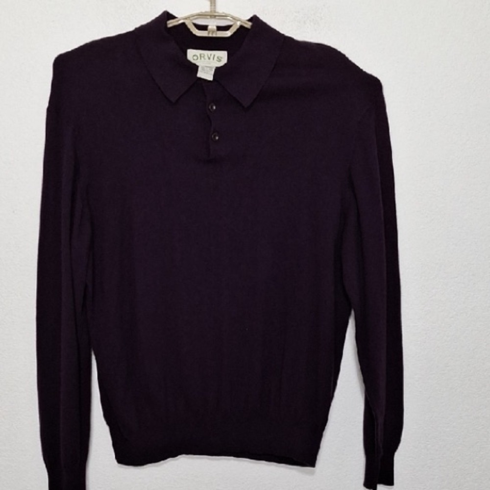 Orvis Men's Purple Silk Blend Three Button Front Collared Preppy Sweater XL